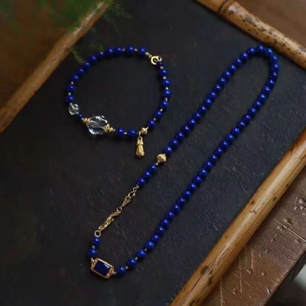 Natural Afghanistan lapis Lazuli beaded necklace new niche white crystal clavicle chain purify the soul business fortune