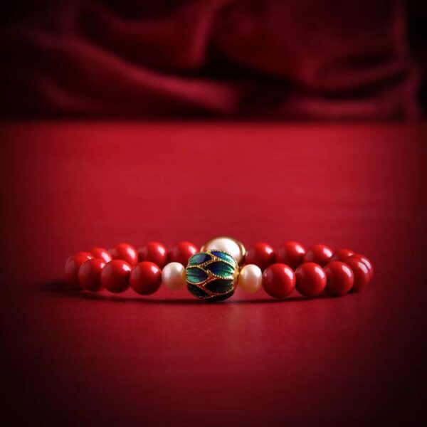 Enamel color natural vermilion bracelet - peace of mind, prosperous marriage peach blossom, bring good luck and happiness