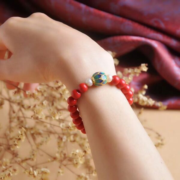 Enamel color natural vermilion bracelet - peace of mind, prosperous marriage peach blossom, bring good luck and happiness - Image 5