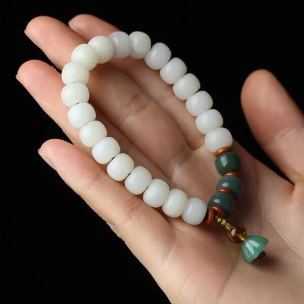 White jade bodhi root bracelet weathered bodhi bucket bead bracelet for men and women single circle to protect health and purify the soul - Image 3