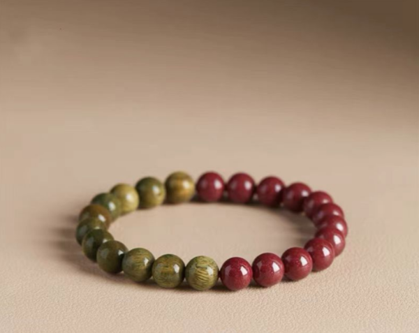 Natural green sandalwood bracelet - Women's vermilion transfer beads and Agarwood tray play Buddha beads, meditation purification spiritual jewelry - Image 6