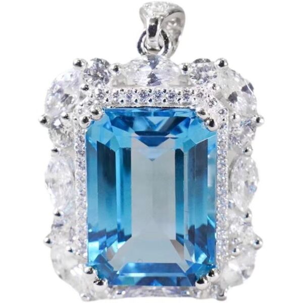 Natural Natural Topaz Pendant Large carat 925 silver set Swiss Blue Topa necklace ring set purify the mind healthy and happy - Image 6