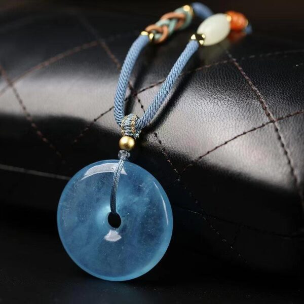 Natural ice Aquamarine necklace Peace buckle Pendant Blue crystal necklace clavicle chain healing purification soul career love