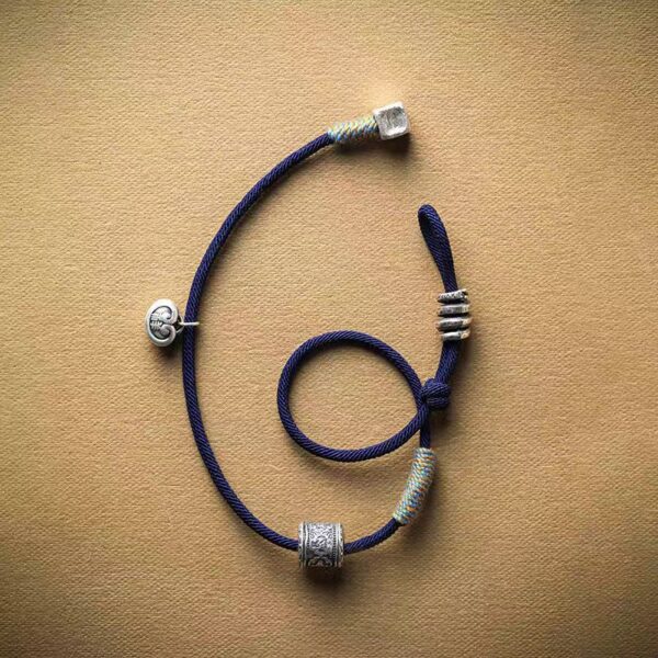 Silver six word truth hand-woven blue hand rope - Tibetan bracelet, peace auspicious and happiness guard - Image 4