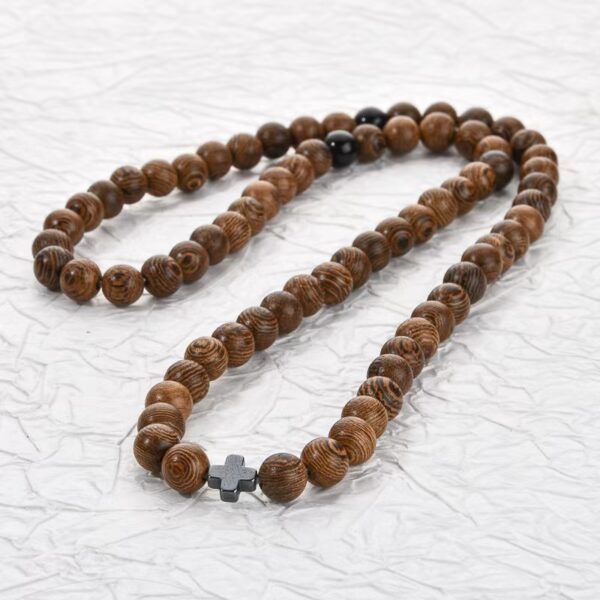 Men's Chicken Wings Wooden Double String - Wind Fossil beaded agate Cross Healthy Natural Energy string - Image 4