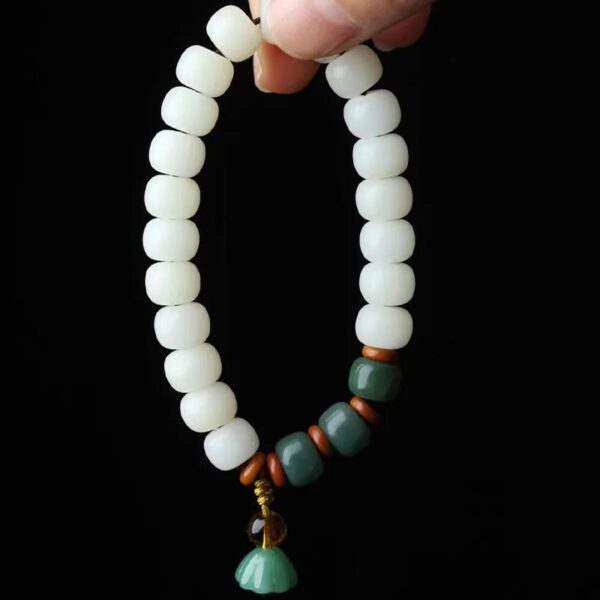 White jade bodhi root bracelet weathered bodhi bucket bead bracelet for men and women single circle to protect health and purify the soul - Image 5