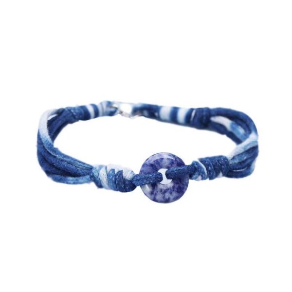 Hand-woven safety buckle hand rope - simple niche design original blue multi-layer tie dye bracelet, lovers' wisdom and calm harmony energy - Image 5