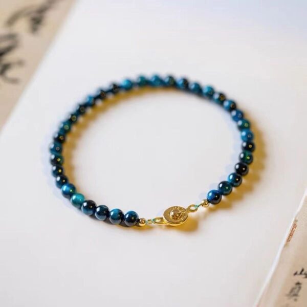 Natural blue tiger eye stone bracelet - Tiger eye stone bracelet, round bead design, fortune happiness, help the cause