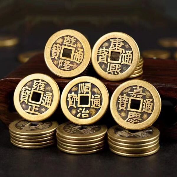 Inviting wealth and warding off evil spirits Five Imperial Coins - ancient copper coins, increase wealth and fortune, protect the family home, pray for good fortune