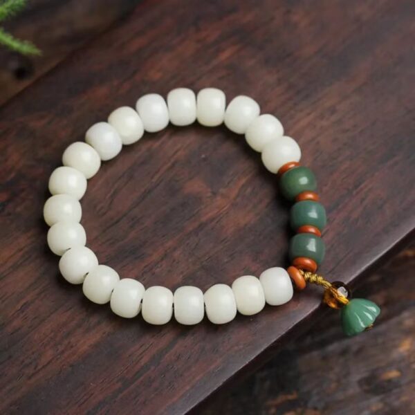 White jade bodhi root bracelet weathered bodhi bucket bead bracelet for men and women single circle to protect health and purify the soul