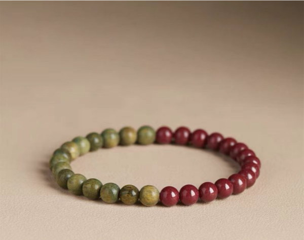 Natural green sandalwood bracelet - Women's vermilion transfer beads and Agarwood tray play Buddha beads, meditation purification spiritual jewelry - Image 3