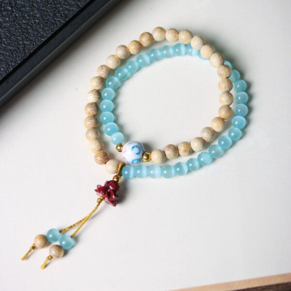 Milk wood blue cat eye 6mm bracelet - Purify the mind, balance natural energy, stabilize emotions, and bring inner peace