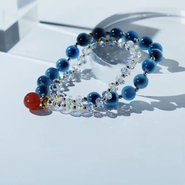 Agate Bracelet for women - Klein Blue bracelet, the combination of Austrian crystal and natural apple, healthy purification of the mind - Image 3