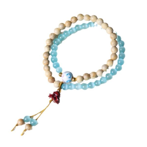 Milk wood blue cat eye 6mm bracelet - Purify the mind, balance natural energy, stabilize emotions, and bring inner peace - Image 5