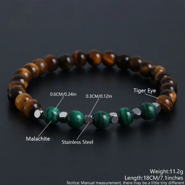 Malachite Yellow tiger Eye natural stone beaded bracelet -- Health protection, spiritual purification, peace of mind - Image 4