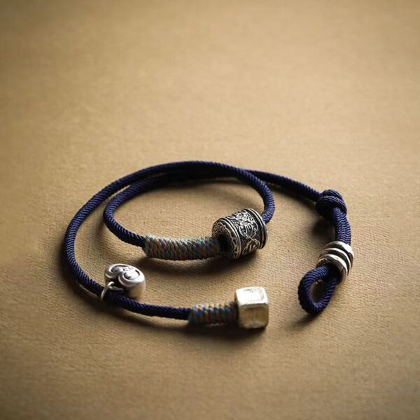 Silver six word truth hand-woven blue hand rope - Tibetan bracelet, peace auspicious and happiness guard