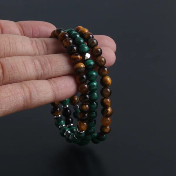 Malachite Yellow tiger Eye natural stone beaded bracelet -- Health protection, spiritual purification, peace of mind - Image 5