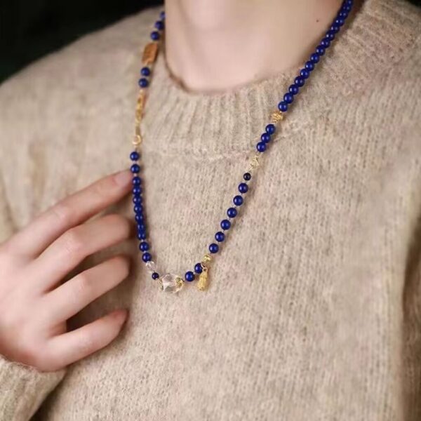 Natural Afghanistan lapis Lazuli beaded necklace new niche white crystal clavicle chain purify the soul business fortune - Image 4