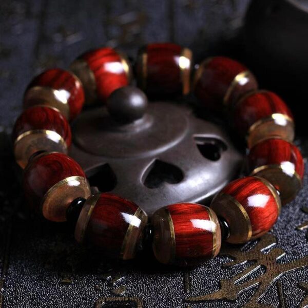 Natural red large leaf rosewood bucket beads inlaid with horns Men's Buddha Beads bracelet - the ideal choice for safety in transit - Image 4