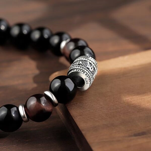 Pixiu Silver bracelet Man - rotating six-word truth obsidian bracelet to purify energy, good luck and health, the perfect gift for boyfriend - Image 4