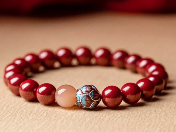 Natural vermilion raw stone bracelet -- Good luck, peace of mind, calm emotions, health protection