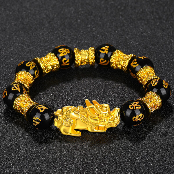 Obsidian bracelet gold Pixiu six words string - Wang wealth money, Wang career family