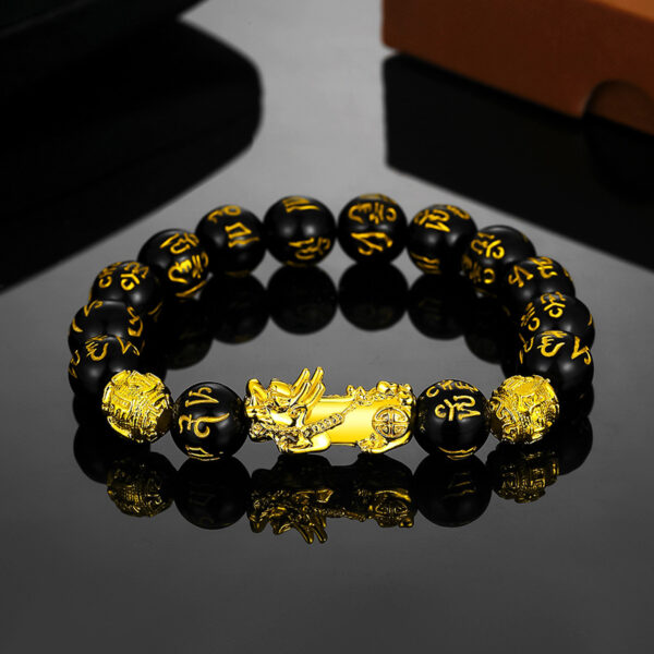 Obsidian bracelet gold Pixiu six words string - Wang wealth money, Wang career family - Image 2