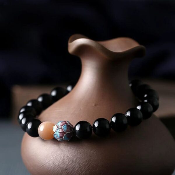 Natural Obsidian Meditation Bracelet - Shore Lotus hand to increase wisdom, purify the mind, balance energy and promote sleep - Image 5