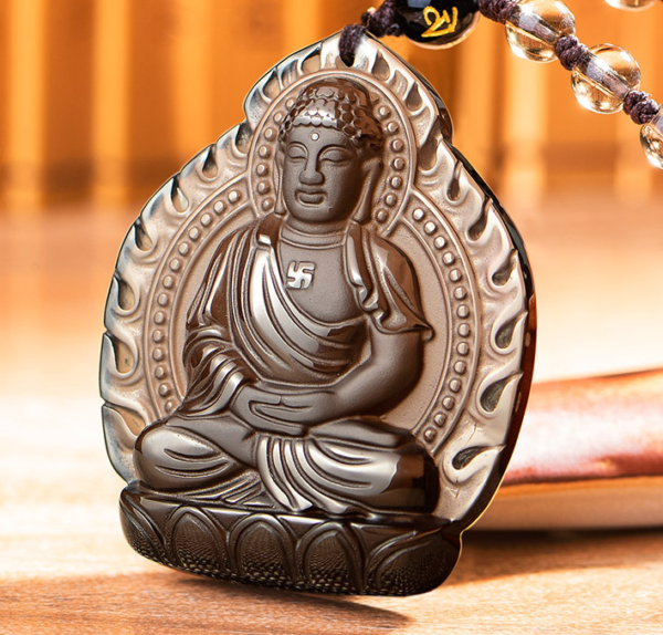 Ice Seed Obsidian Buddha Pendant Necklace - Spiritual guardian of good fortune and wisdom - Image 3