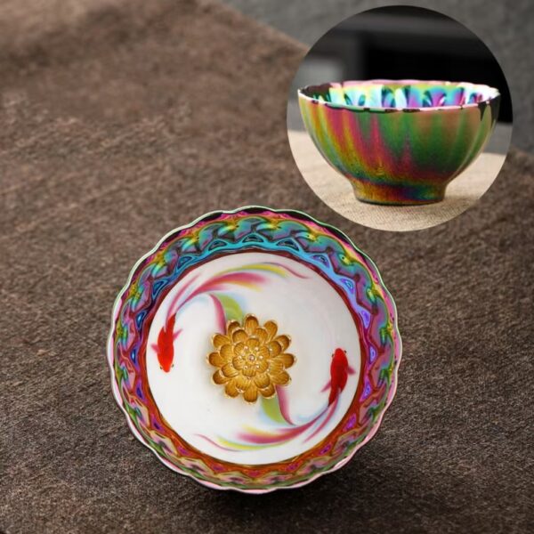 Colorful Lotus Kung Fu teacup Master Cup - Gold Gold Jian Cup balance energy, help success and family happiness - Image 5