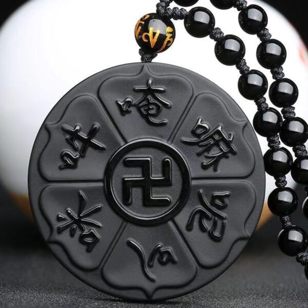 Natural Obsidian Six Character Truth Necklace - Peace and auspicious amulet