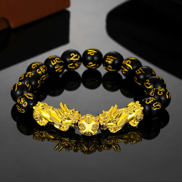 Obsidian bracelet gold Pixiu six words string - Wang wealth money, Wang career family - Image 3