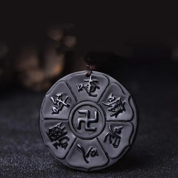 Natural Obsidian Six Character Truth Necklace - Peace and auspicious amulet - Image 2