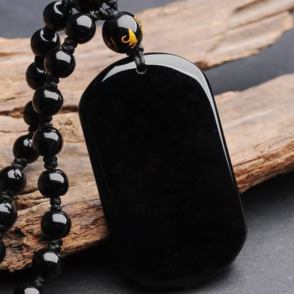 Natural obsidian Uneventful Pendant necklace - Absorbs cosmic energy | helps success | boosts confidence | Peace of mind - Image 3