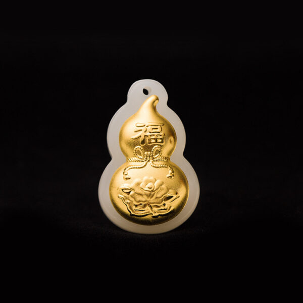 White jade Guanyin Maitreya Buddha gold inlaid jade gourd pendant -- Health protection, wealth and fortune, career and family prosperity - Image 2