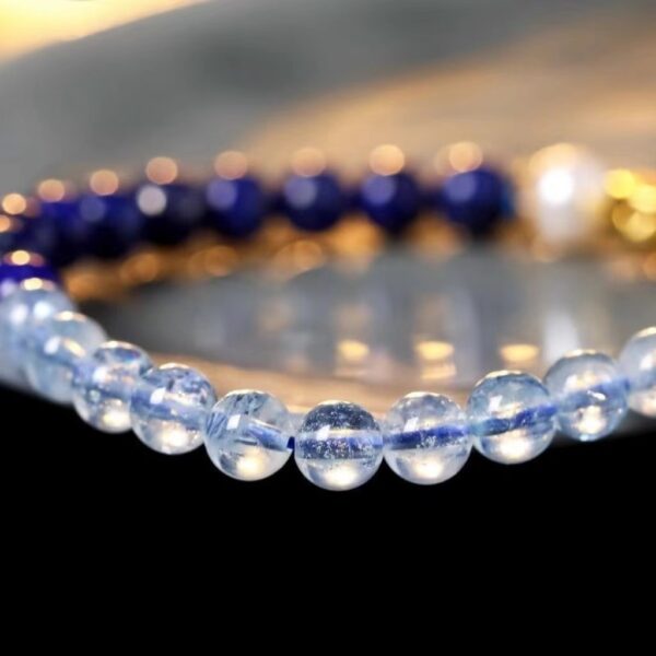 Natural blue crystal Aquamarine Bracelet - Energy guardian for purifying mind and career - Image 4