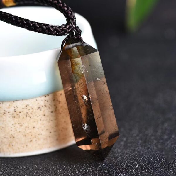 Natural Tea Crystal Double pointed hexagonal pendant Necklace - a talisman for balancing energy and calming meditation