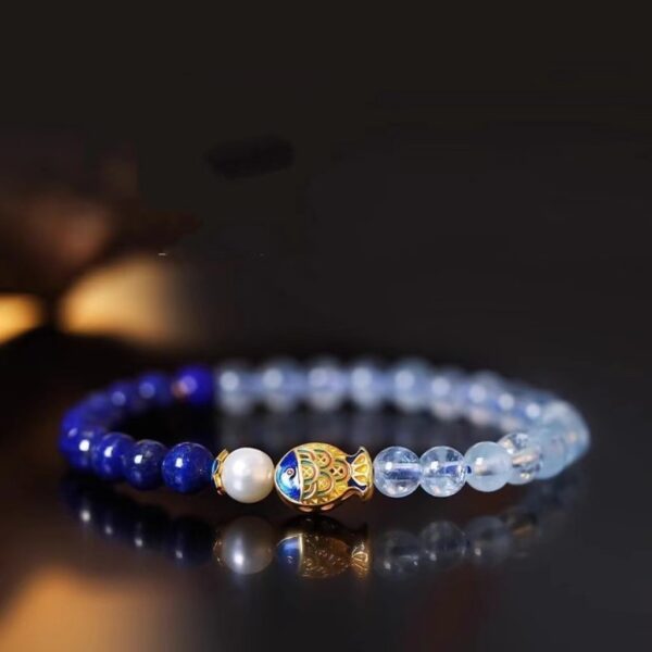 Natural blue crystal Aquamarine Bracelet - Energy guardian for purifying mind and career - Image 2