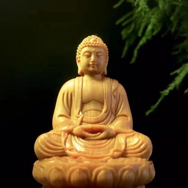 Natural wood Buddha is safe, healthy, happy and auspicious