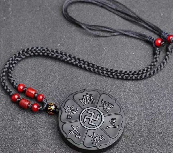 Natural Obsidian Six Character Truth Necklace - Peace and auspicious amulet - Image 4