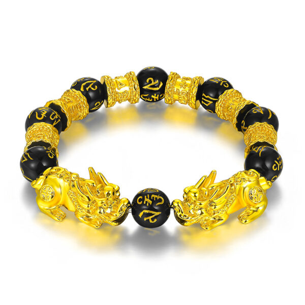 Obsidian bracelet gold Pixiu six words string - Wang wealth money, Wang career family - Image 5