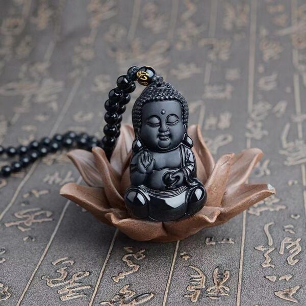 Natural obsidian baby Buddha necklace - Protection of peace, healthy growth, wisdom and inspiration, good fortune and good luck to ward off evil - Image 6