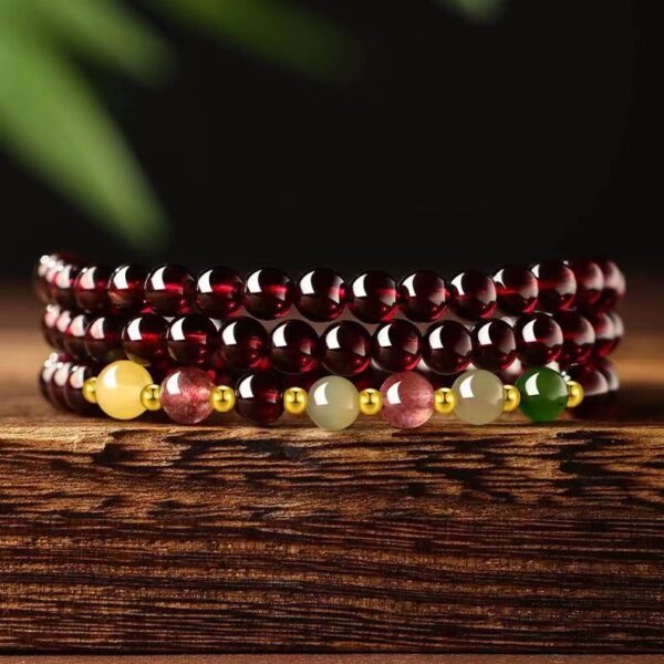 Natural garnet three circle multi-circle bracelet - purifying mind and calming energy guardian - Image 3