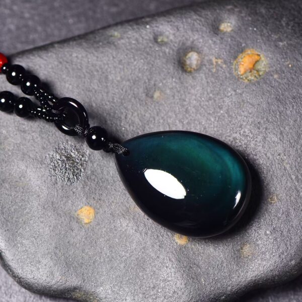 Natural obsidian water drop pendant necklace - peace ward off evil | health | purify the soul | good luck career family school love