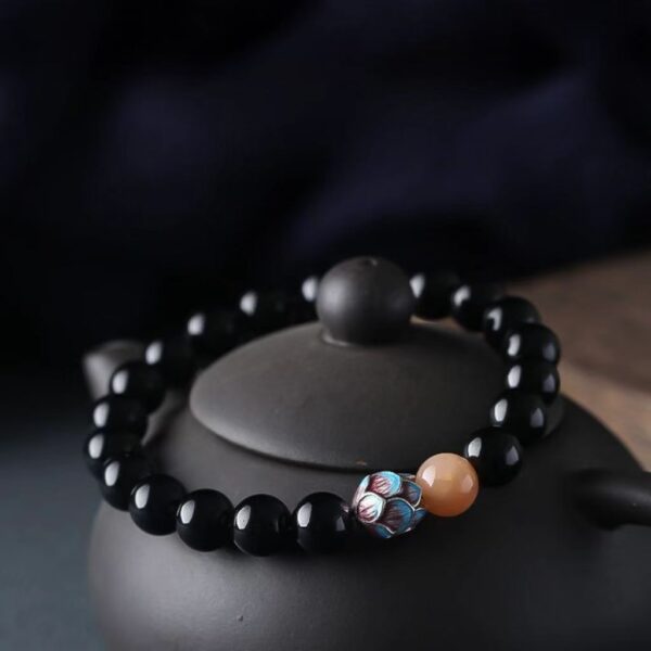 Natural Obsidian Meditation Bracelet - Shore Lotus hand to increase wisdom, purify the mind, balance energy and promote sleep - Image 2