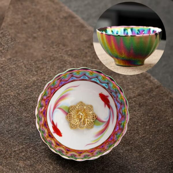 Colorful Lotus Kung Fu teacup Master Cup - Gold Gold Jian Cup balance energy, help success and family happiness - Image 6