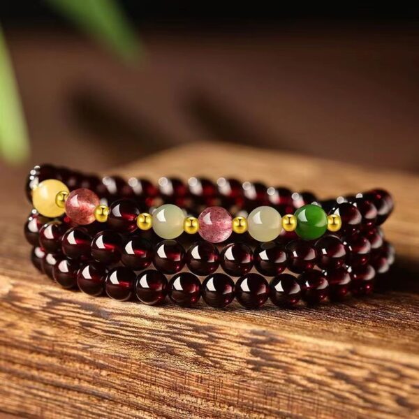 Natural garnet three circle multi-circle bracelet - purifying mind and calming energy guardian - Image 2