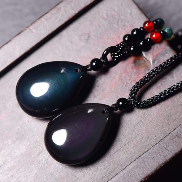 Natural obsidian water drop pendant necklace - peace ward off evil | health | purify the soul | good luck career family school love - Image 2