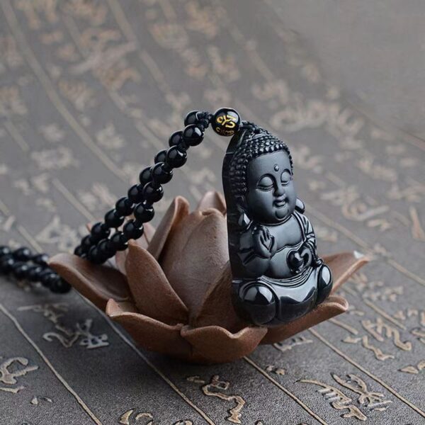 Natural obsidian baby Buddha necklace - Protection of peace, healthy growth, wisdom and inspiration, good fortune and good luck to ward off evil - Image 3