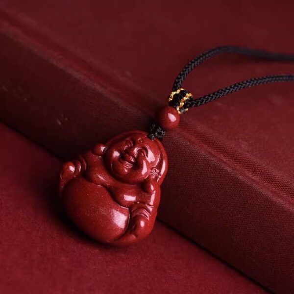 Natural vermilion Maitreya Buddha pendant -- Protect peace, purify the soul, protect health, and keep good fortune